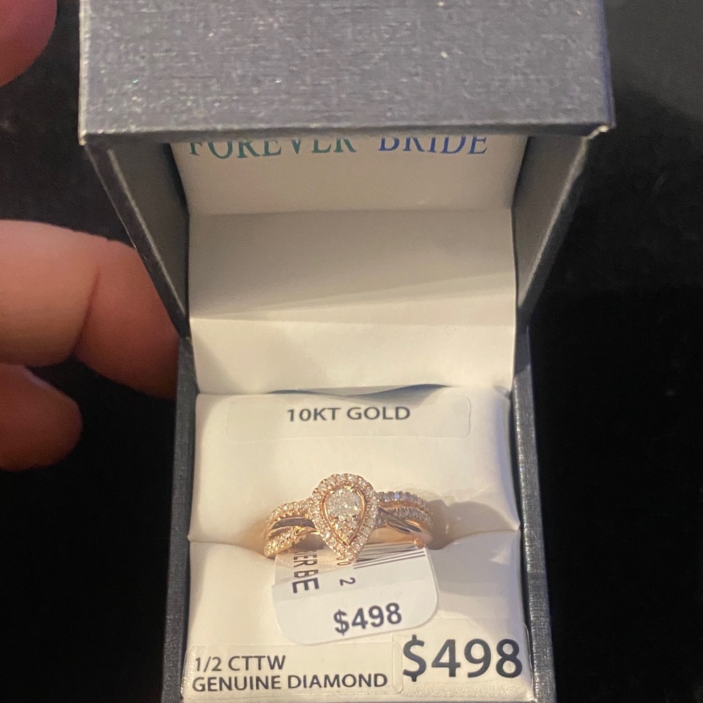 10K Rose Gold 1/2 CTTW Diamond Pearl Bridal Set Women Engagement sz 7 NIB $500